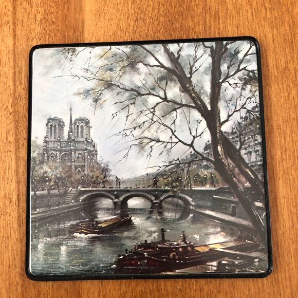 VINTAGE Paris France Coaster Set of 5 Eiffel Tower Moulin Rouge Seine French - Picture 6 of 7